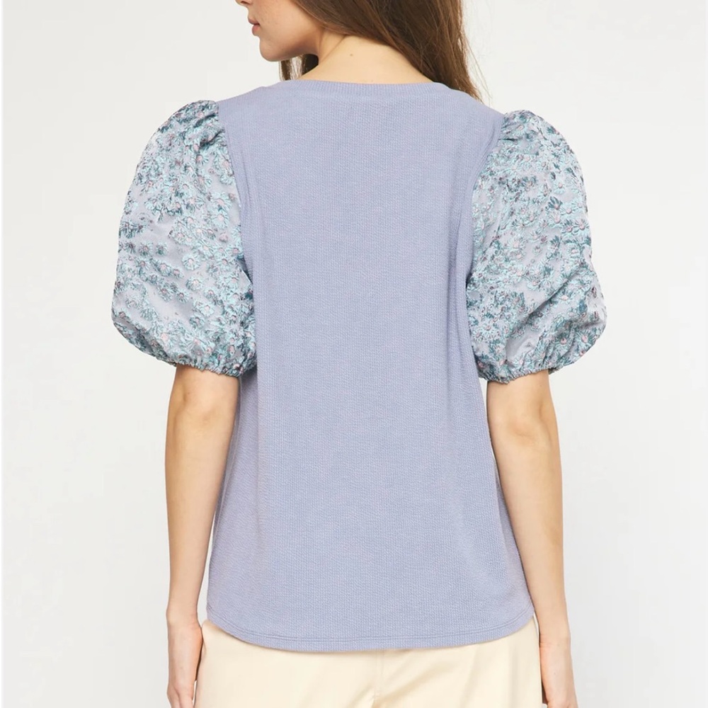 Entro slate grey ribbed puff sleeve top, new with tags, size XL.